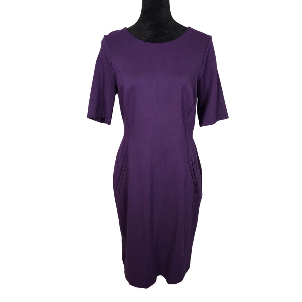 LANDS END Size 10 Womens Purple Short Sleeve Ponte Knit Sheath Dress Pockets EUC